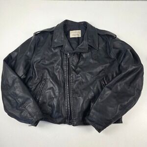 VTG 90s TAYLOR'S LEATHERWEAR Black Leather Motorcycle Cop Jacket Mens Large
